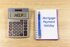 Mortgage Payment Holiday, Image calculator and pad with words HELP Mortgage payment Holiday