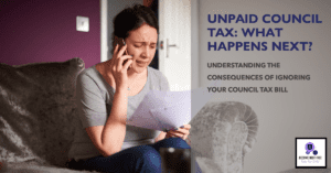 a woman on the phone upset looking at a letter regarding unpaid council tax from years ago